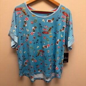 Cuddl Duds Tropical Beach Vacation Print Dogs Pajama Top Womens Large Summer NWT